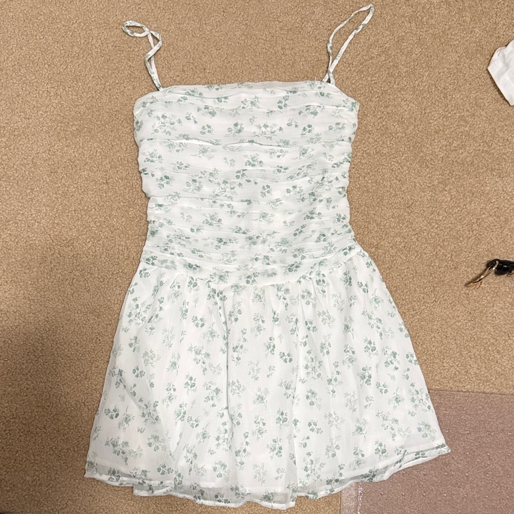 Hollister White and Green Floral Mini Dress